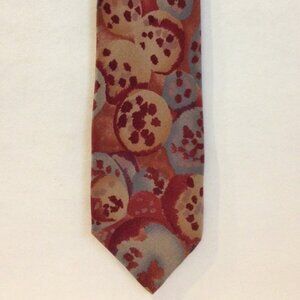 Hand Made Tie Burgundy Blue Tan Abstract Necktie 100% Silk Italy Mens Wear